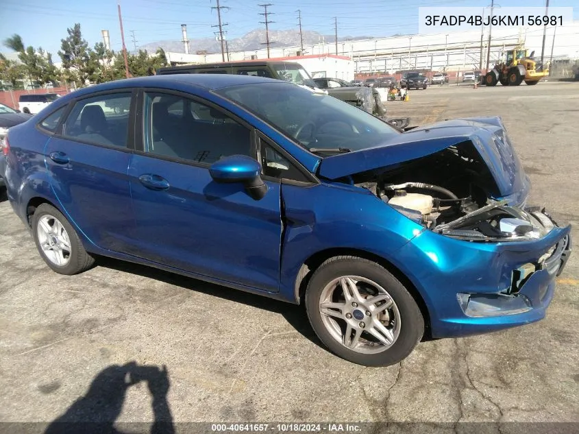 2019 Ford Fiesta Se VIN: 3FADP4BJ6KM156981 Lot: 40641657