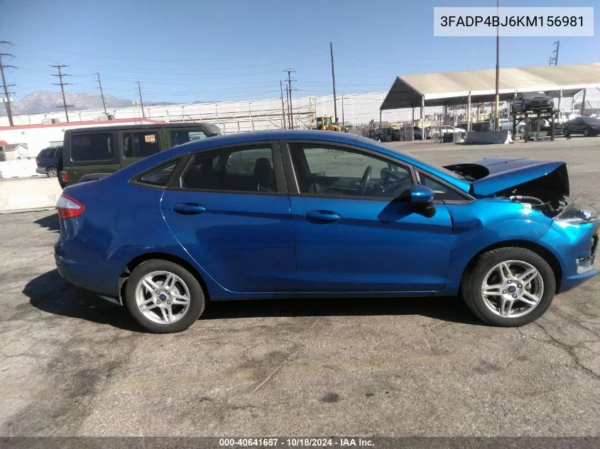 2019 Ford Fiesta Se VIN: 3FADP4BJ6KM156981 Lot: 40641657