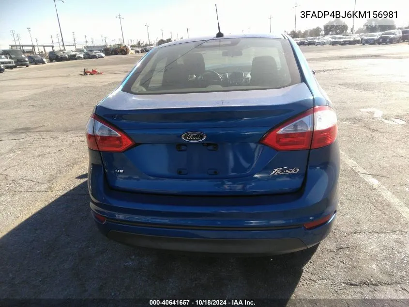 2019 Ford Fiesta Se VIN: 3FADP4BJ6KM156981 Lot: 40641657