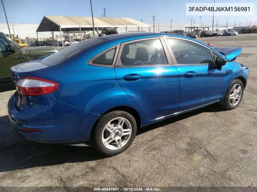 2019 Ford Fiesta Se VIN: 3FADP4BJ6KM156981 Lot: 40641657