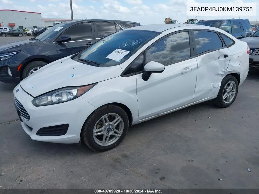 2019 Ford Fiesta Se VIN: 3FADP4BJ0KM139755 Lot: 40709928