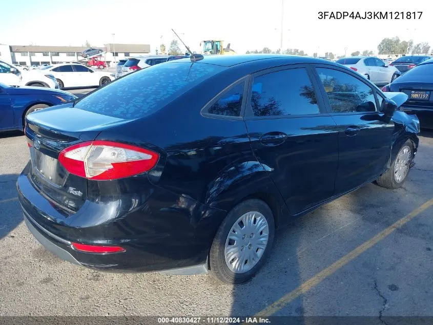 2019 Ford Fiesta S VIN: 3FADP4AJ3KM121817 Lot: 40830427