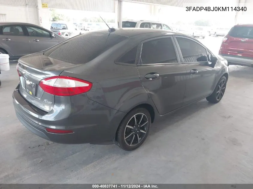 2019 Ford Fiesta Se VIN: 3FADP4BJ0KM114340 Lot: 40837741