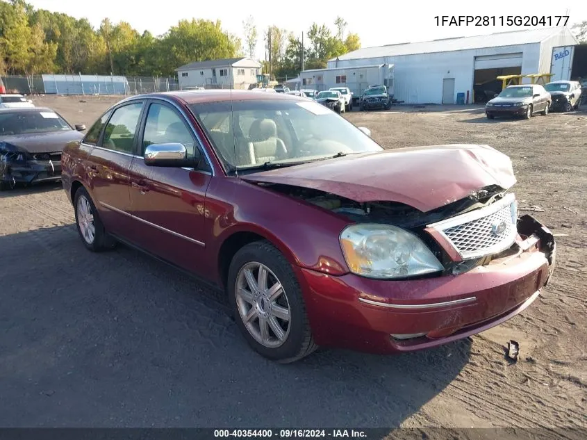 2005 Ford Five Hundred Limited VIN: 1FAFP28115G204177 Lot: 40354400