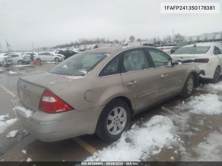 2005 Ford Five Hundred Sel VIN: 1FAFP24135G178381 Lot: 40386661