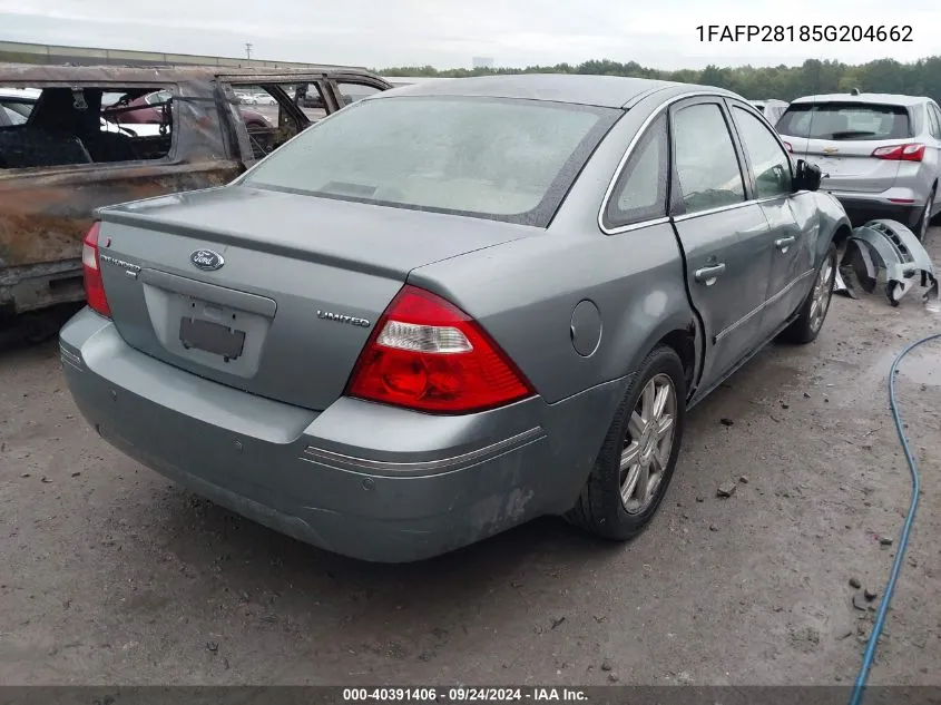 2005 Ford Five Hundred Limited VIN: 1FAFP28185G204662 Lot: 40391406