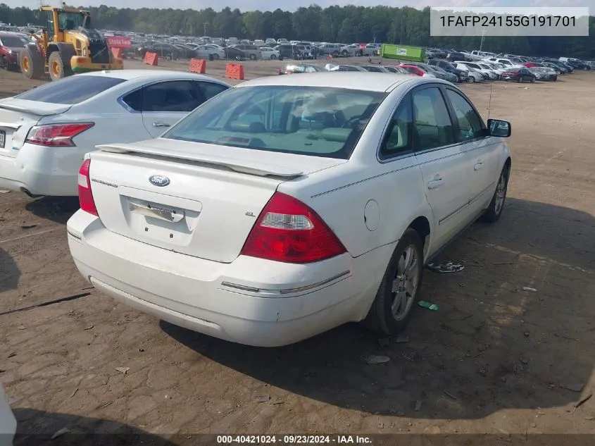 2005 Ford Five Hundred Sel VIN: 1FAFP24155G191701 Lot: 40421024