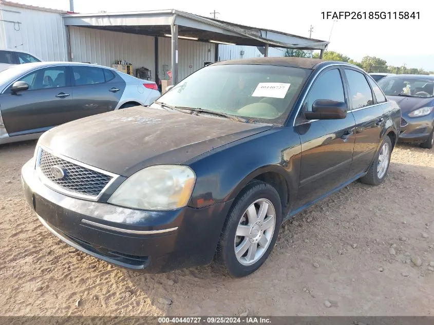 2005 Ford Five Hundred Se VIN: 1FAFP26185G115841 Lot: 40440727