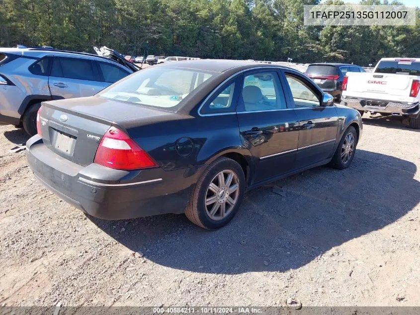 2005 Ford Five Hundred Limited VIN: 1FAFP25135G112007 Lot: 40584211