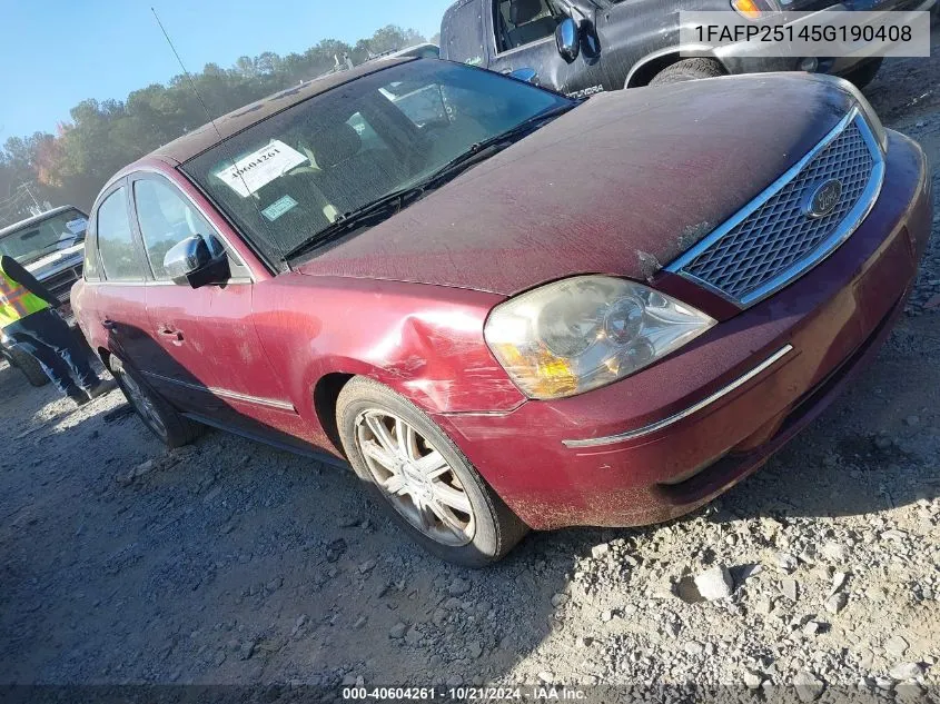 2005 Ford Five Hundred Limited VIN: 1FAFP25145G190408 Lot: 40604261