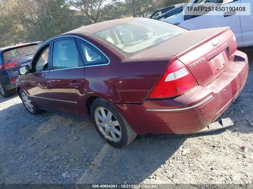 2005 Ford Five Hundred Limited VIN: 1FAFP25145G190408 Lot: 40604261