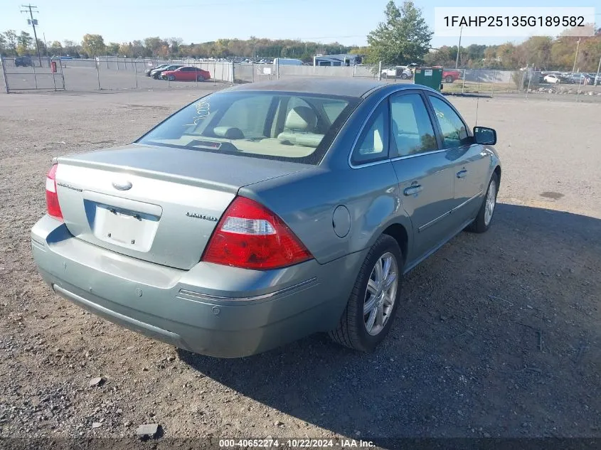 2005 Ford Five Hundred Limited VIN: 1FAHP25135G189582 Lot: 40652274