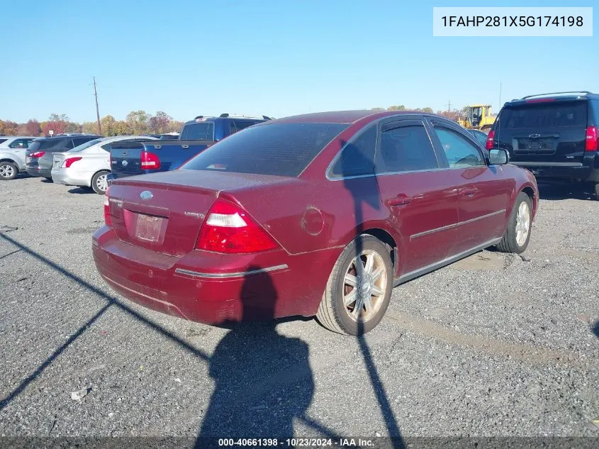 2005 Ford Five Hundred Limited VIN: 1FAHP281X5G174198 Lot: 40661398