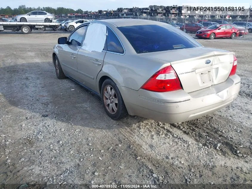 2005 Ford Five Hundred Sel VIN: 1FAFP24155G158195 Lot: 40789332