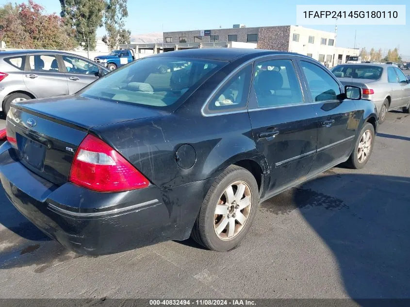 2005 Ford Five Hundred Sel VIN: 1FAFP24145G180110 Lot: 40832494