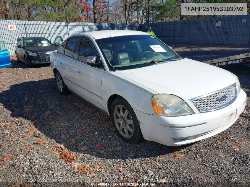 2005 Ford Five Hundred Limited VIN: 1FAHP25195G203792 Lot: 40847539