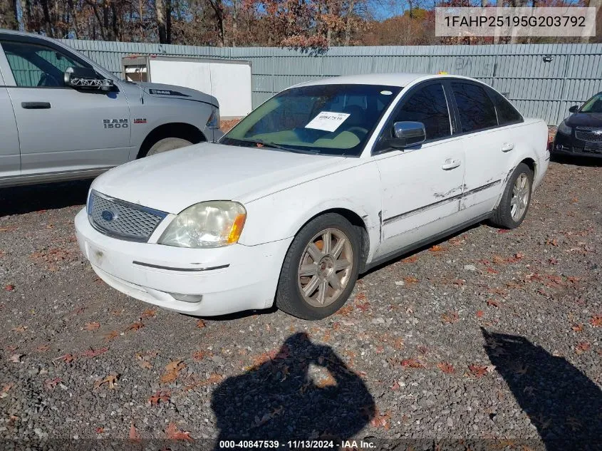 2005 Ford Five Hundred Limited VIN: 1FAHP25195G203792 Lot: 40847539