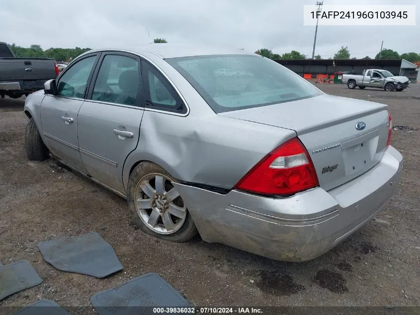 2006 Ford Five Hundred Sel VIN: 1FAFP24196G103945 Lot: 39836032