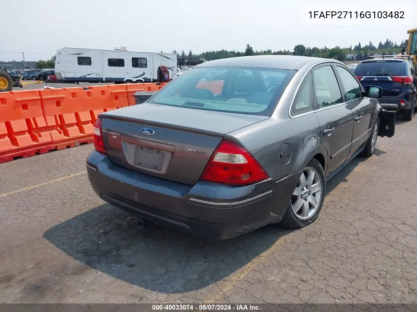 2006 Ford Five Hundred Sel VIN: 1FAFP27116G103482 Lot: 40033074