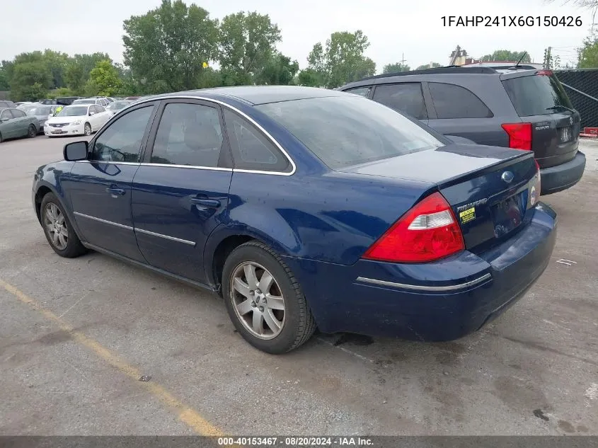 2006 Ford Five Hundred Sel VIN: 1FAHP241X6G150426 Lot: 40153467