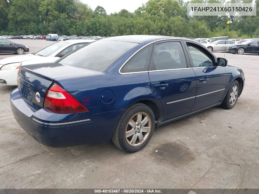 2006 Ford Five Hundred Sel VIN: 1FAHP241X6G150426 Lot: 40153467