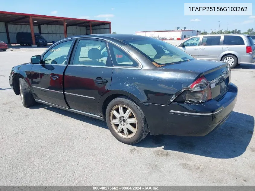 2006 Ford Five Hundred Limited VIN: 1FAFP25156G103262 Lot: 40275662