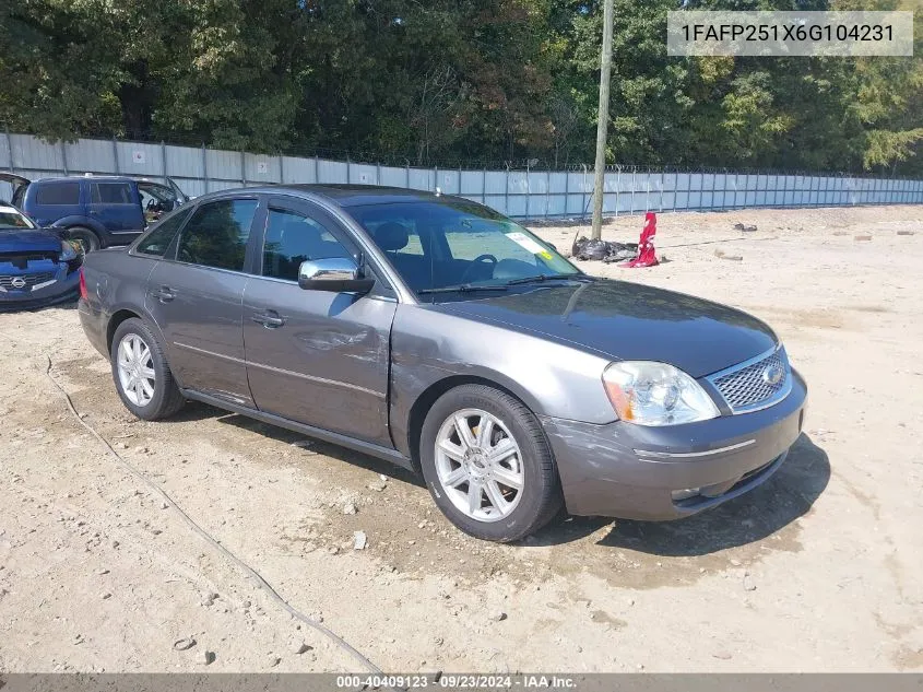 2006 Ford Five Hundred Limited VIN: 1FAFP251X6G104231 Lot: 40409123