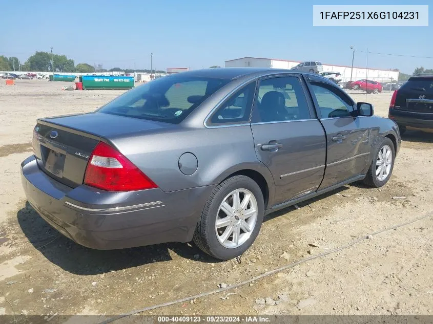 2006 Ford Five Hundred Limited VIN: 1FAFP251X6G104231 Lot: 40409123