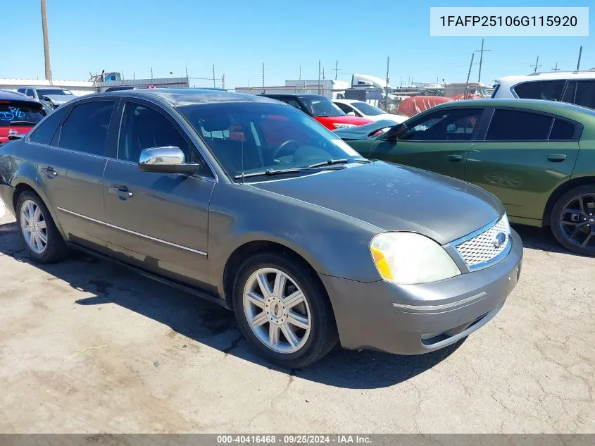 1FAFP25106G115920 2006 Ford Five Hundred Limited