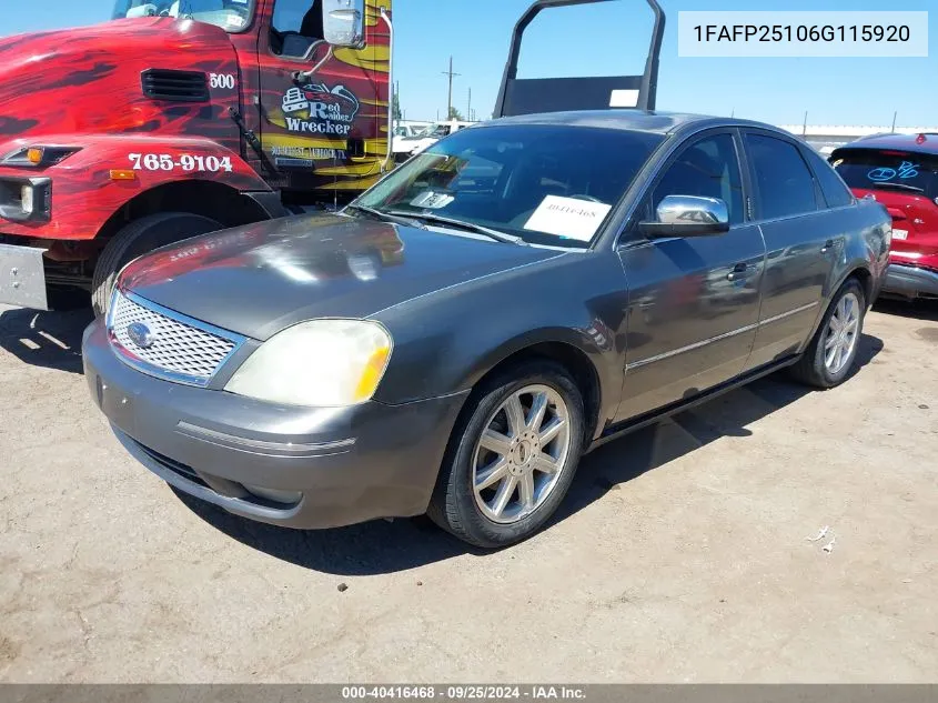 2006 Ford Five Hundred Limited VIN: 1FAFP25106G115920 Lot: 40416468