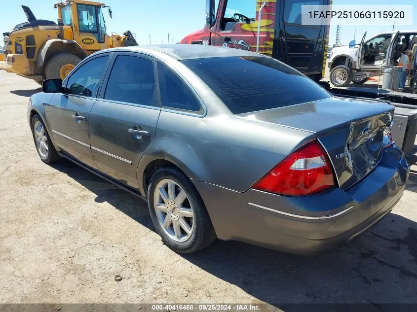 2006 Ford Five Hundred Limited VIN: 1FAFP25106G115920 Lot: 40416468