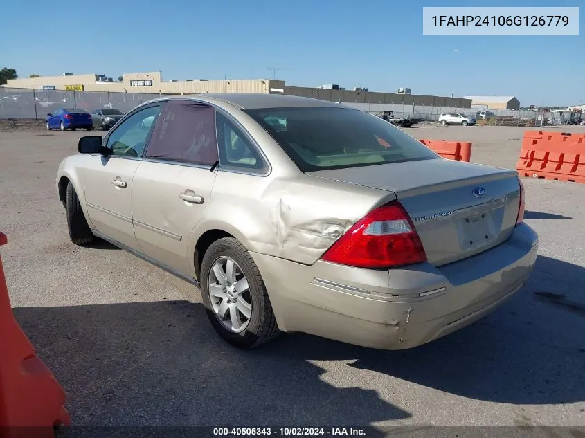 2006 Ford Five Hundred Sel VIN: 1FAHP24106G126779 Lot: 40505343