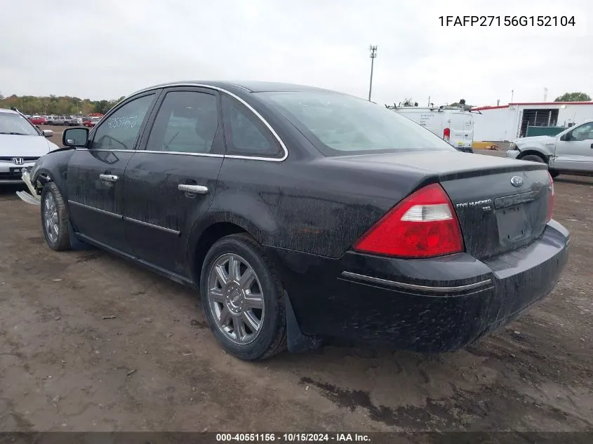 1FAFP27156G152104 2006 Ford Five Hundred Sel