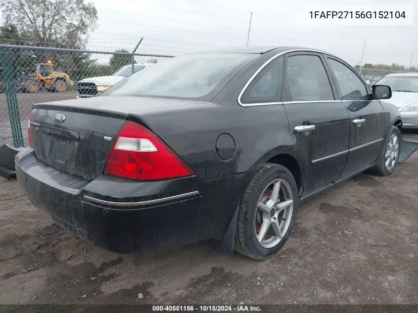 1FAFP27156G152104 2006 Ford Five Hundred Sel