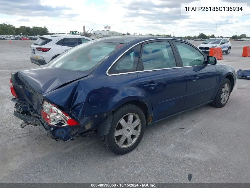 2006 Ford Five Hundred Se VIN: 1FAFP26186G136934 Lot: 40596859