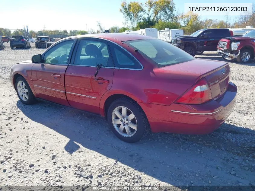 2006 Ford Five Hundred Sel VIN: 1FAFP24126G123003 Lot: 40620845