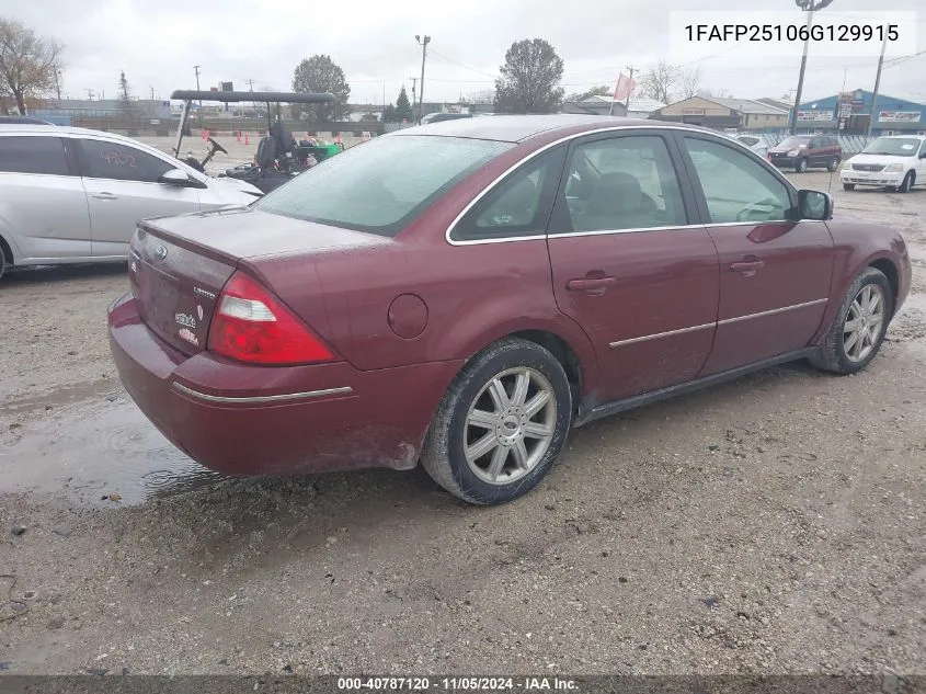 2006 Ford Five Hundred Limited VIN: 1FAFP25106G129915 Lot: 40787120