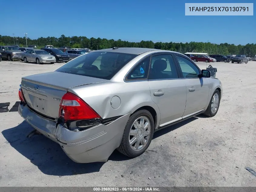 2007 Ford Five Hundred Limited VIN: 1FAHP251X7G130791 Lot: 39692923