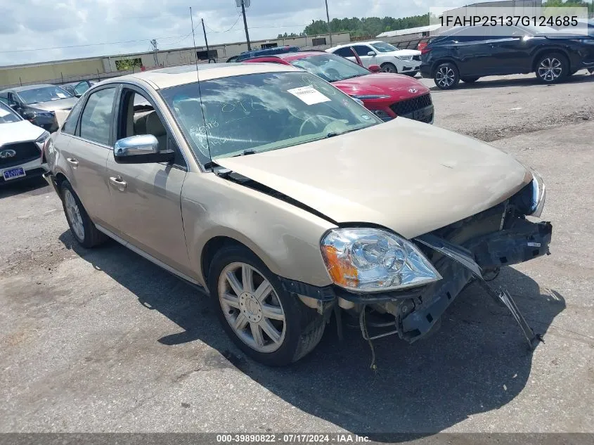 2007 Ford Five Hundred Limited VIN: 1FAHP25137G124685 Lot: 39890822