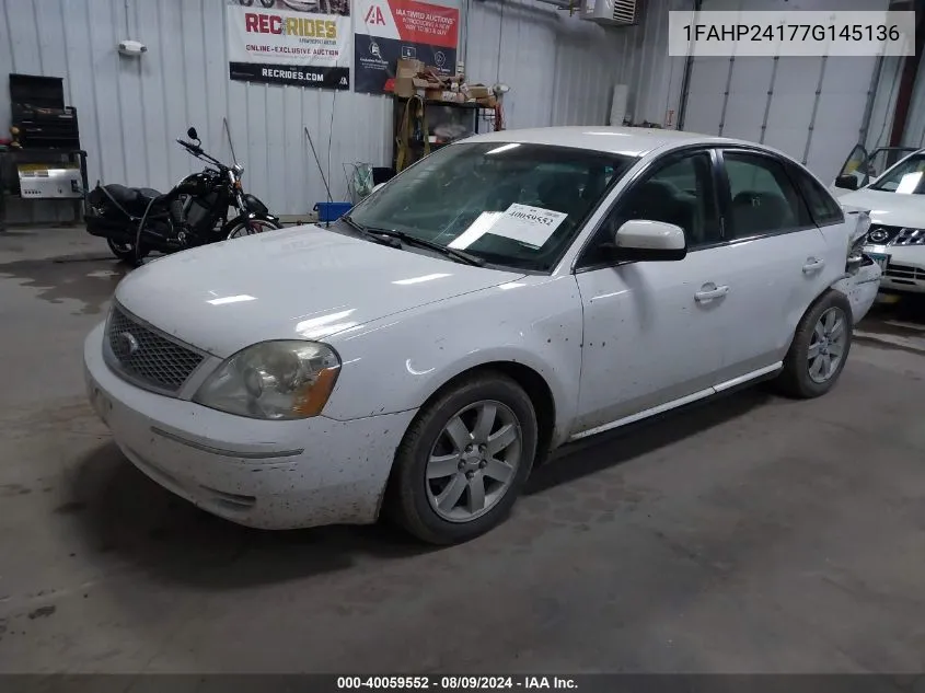 2007 Ford Five Hundred Sel VIN: 1FAHP24177G145136 Lot: 40059552