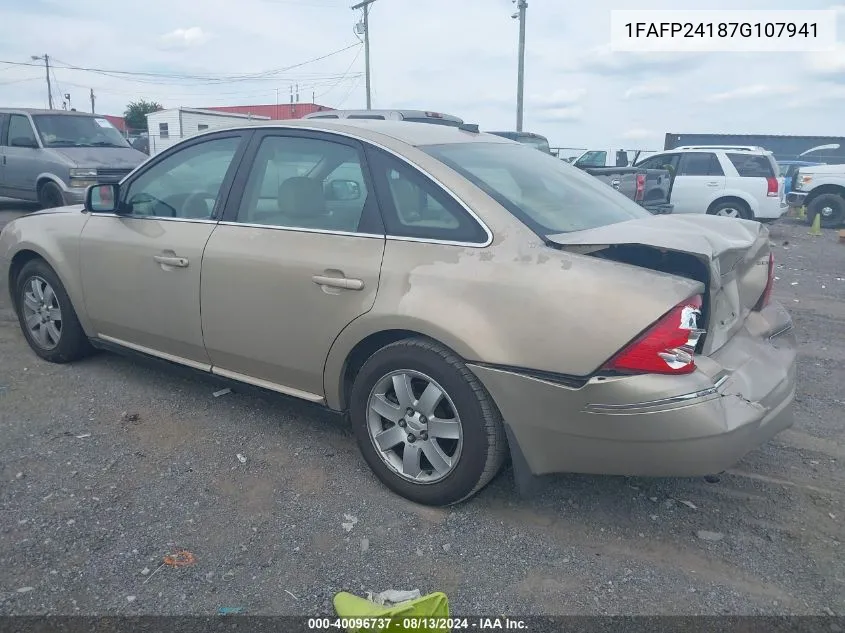 2007 Ford Five Hundred Sel VIN: 1FAFP24187G107941 Lot: 40096737