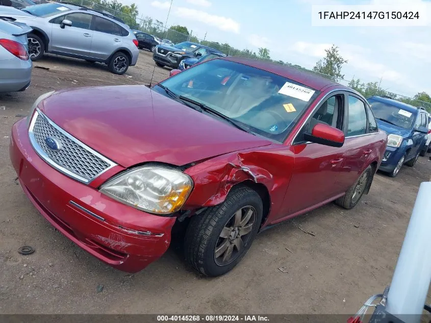 2007 Ford Five Hundred Sel VIN: 1FAHP24147G150424 Lot: 40145268