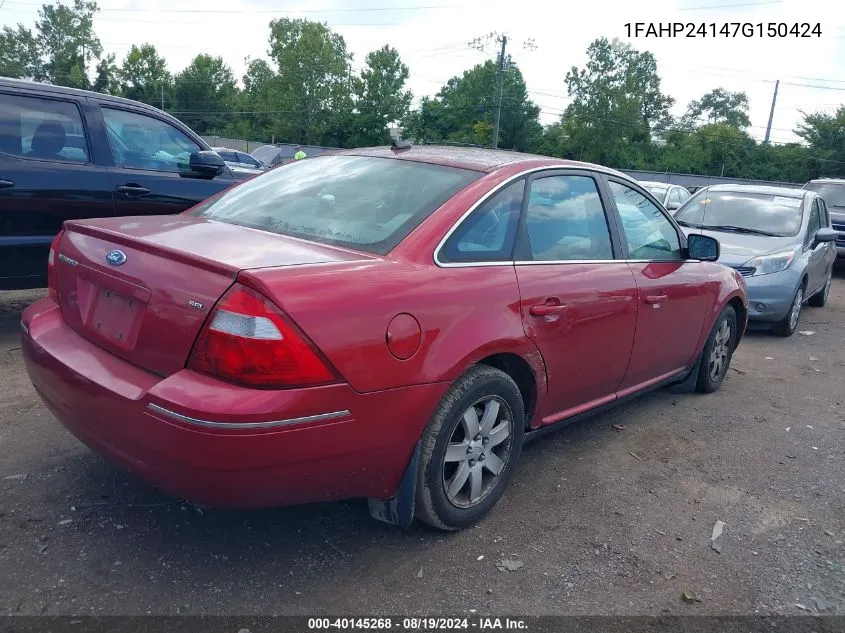 2007 Ford Five Hundred Sel VIN: 1FAHP24147G150424 Lot: 40145268