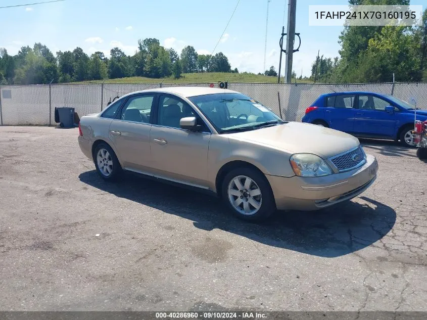 2007 Ford Five Hundred Sel VIN: 1FAHP241X7G160195 Lot: 40286960