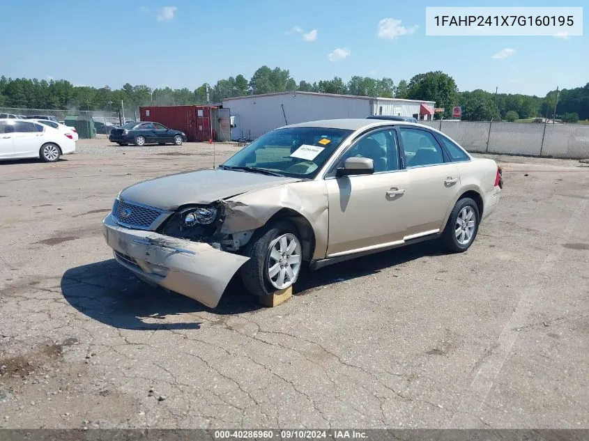 2007 Ford Five Hundred Sel VIN: 1FAHP241X7G160195 Lot: 40286960