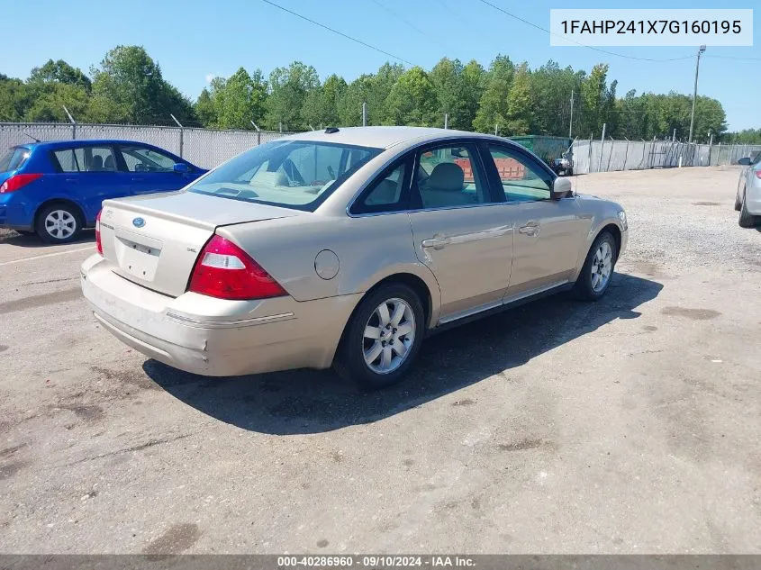 2007 Ford Five Hundred Sel VIN: 1FAHP241X7G160195 Lot: 40286960