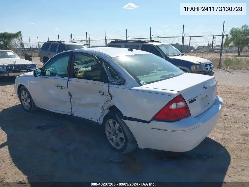 2007 Ford Five Hundred Sel VIN: 1FAHP24117G130728 Lot: 40297205