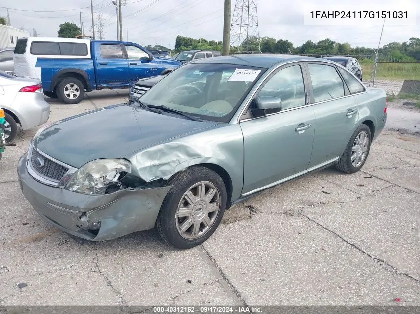 2007 Ford Five Hundred Sel VIN: 1FAHP24117G151031 Lot: 40312152