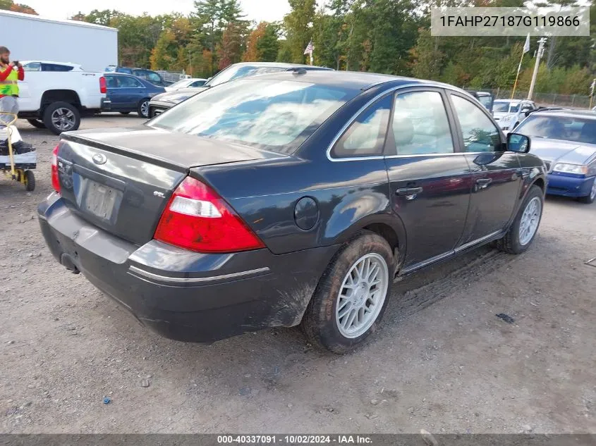 2007 Ford Five Hundred Sel VIN: 1FAHP27187G119866 Lot: 40337091