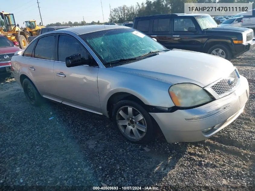 2007 Ford Five Hundred Sel VIN: 1FAHP27147G111182 Lot: 40509693